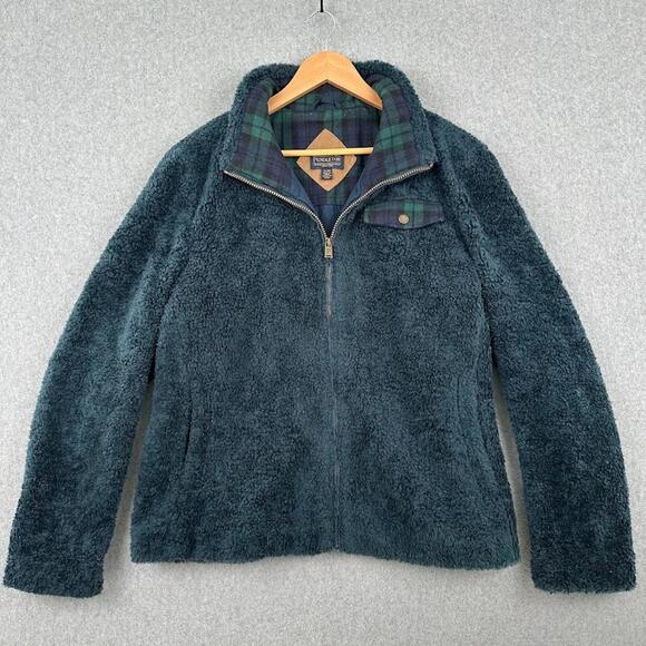 Pendleton Jackets & Blazers - Pendleton Women's Fuzzy Zip Jacket Sherpa Coat XL Dark Blue Fleece Sweater Plaid